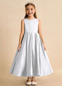 Azazie Cailee Flower Girl Dresses White Ball-Gown Pleated Matte Satin Dress image6