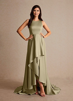 Azazie Niles Mother of the Bride Dresses Moss Green A-Line Trains Stretch Satin Dress image5