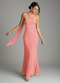 Azazie Saylor Vestidos de damas de honor Vestido de Coral de Gasa de Corte Sirena con Sin tirantes image7