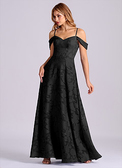 Azazie Marley Final Sale Black A-Line Off the Shoulder Floral Burnout Convertible Dress image3