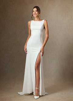Azazie Raven Wedding Dresses Diamond White Caramel Mermaid Side Slit Tulle Dress image1