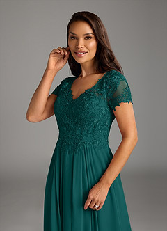 Azazie Dunja Mother of the Bride Dresses Peacock A-Line V-Neck Lace Chiffon Dress image6