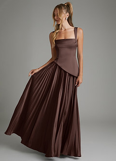 Azazie Stephanie At-home Try On Dresses Burgundy A-Line Corset Stretch Satin Dress image4