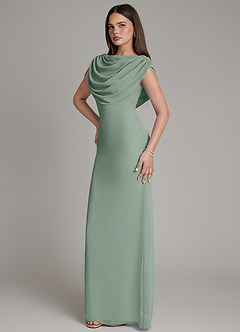 Azazie Hadley Robes de demoiselle d'honneur Robe Sirène en Mousseline de soie Plissée Sauge D'argent image9