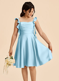 Azazie Kira Junior Sky Blue A-Line Ruched Stretch Satin Dress image5