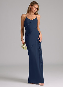 Azazie Nancie Robes de demoiselle d'honneur Robe Sirène en Mousseline de soie Rayé Bleu Marine Foncé image5