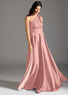 Azazie Charlize Robes de demoiselle d'honneur Robe Trapèze en Satin extensible Ue épaule Rosette image3
