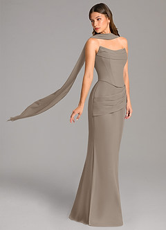 Azazie Sorrel Bridesmaid Dresses Taupe Mermaid Corset Chiffon Dress image3