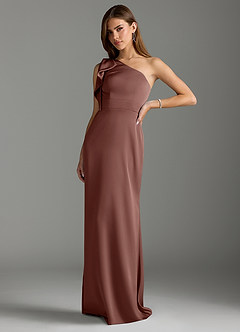 Azazie Rinna Bridesmaid Dresses Espresso Mermaid Ruched Stretch Satin Dress image4