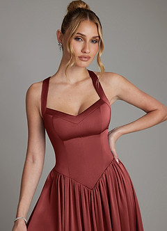 Azazie Francis Robes de demoiselle d'honneur Robe Trapèze en Satin extensible Corset Terracotta image4