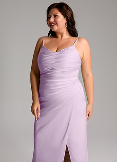 Azazie Deandra Bridesmaid Dresses Frosted Lilac Mermaid Pleated Stretch Satin Dress image12
