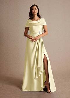 Azazie Branford Mother of the Bride Dresses Lemon Sorbet A-Line Pleated Stretch Satin Dress image7