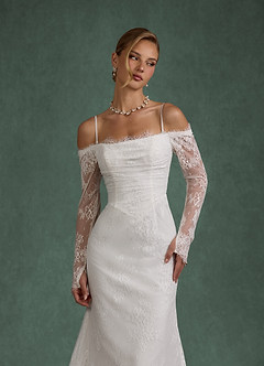 Azazie Kathleen Abiti da Sposa Abito A-Line in Pizzo Spalle Scoperte Bianco Diamante image5