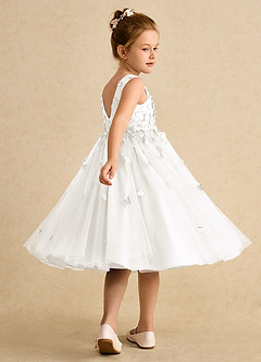 Azazie Lana vestidos de niña de las flores Vestido de Marfil de Satin Mate de Corte En A con Sin mangas image4