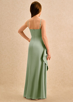 Azazie Cannoli Girls Formal Flower Girl Dresses Dusty Sage A-Line Pleated Stretch Satin Dress image2