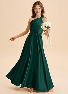 Azazie Charlize Junior Jurk van Stretch Satijn met A-Lijn Geplooid Smaragd image4