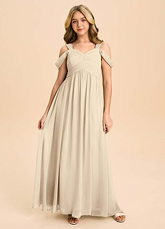 Azazie Lianne Junior Champagne A-Line Off the Shoulder Chiffon Dress image2