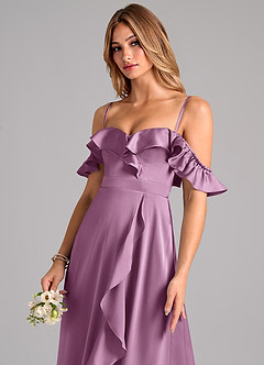 Azazie Lyra Bridesmaid Dresses Wisteria A-Line Off the Shoulder Stretch Satin Convertible Dress image7