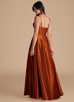 Azazie Elle Probar vestidos en casa Vestido de Castaño de Satén Metálico de Corte en A con Con bolsillos image2