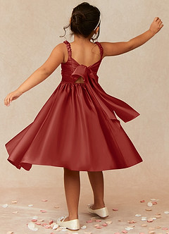Azazie Cutie Pie Blumenmädchenkleider A-Linie Plissee Matte Satin Kleid Terrakotta image2