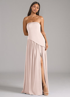 Azazie Adeline Robes de demoiselle d'honneur Robe Trapèze Convertible en Satin extensible Sans bretelle Rose Pâle image3