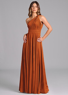 Azazie Charlize Bridesmaid Dresses Burnt Orange A-Line One Shoulder Velvet Dress image5