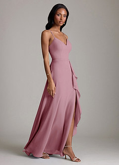 Azazie Naeem Bridesmaid Dresses Vintage Mauve A-Line V-Neck Ruffle Chiffon Dress image4
