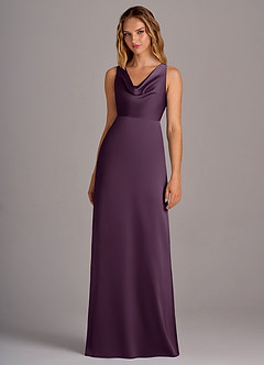 Azazie Wrenlee Bridesmaid Dresses Plum A-Line Stretch Satin Dress image4