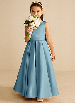 Azazie Pipsy Flower Girl Dresses Moody Blue A-Line Bow Matte Satin Dress image5
