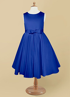 Azazie Coco Flower Girl Dresses Royal Blue A-Line Bow Matte Satin Dress image5