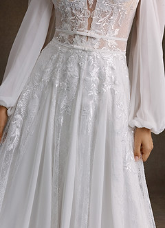 Azazie Keylani Wedding Dresses Diamond White Champagne A-Line Lace Dress image7