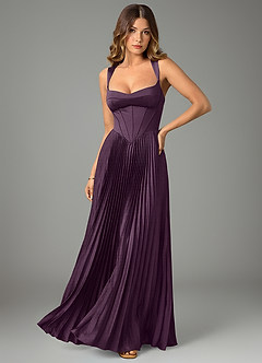 Azazie Avenelle Bridesmaid Dresses Plum A-Line Corset Stretch Satin Dress image1