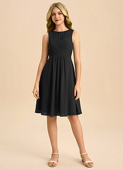 Azazie Skyla Junior A-Line Plisseret Chiffon Mini Junior brudepige Kjole image3