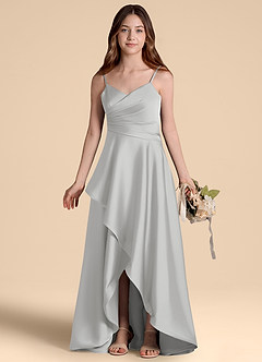 Azazie Prisha Junior Vestido de Plata de Satén Elástico de Corte en A con Plisado image7