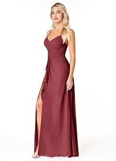 Azazie Emerald Bridesmaid Dresses Merlot A-Line Ruffled Chiffon Dress image6