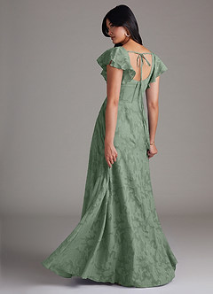 Azazie Bondi Bridesmaid Dresses Matcha A-Line Side Slit Floral Burnout Dress image3