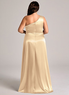 Azazie Brooke Bridesmaid Dresses Gold A-Line One Shoulder Metallic Satin Dress image9