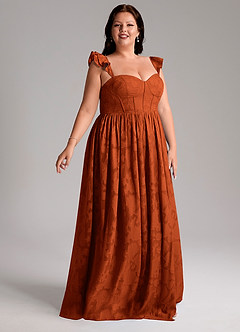 Azazie Denisse Robes de demoiselle d'honneur Robe Trapèze en Blumen-Burnout Rayé Paprika image10