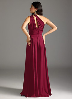 Azazie Charlize Bridesmaid Dresses Burgundy A-Line One Shoulder Stretch Satin Dress image6