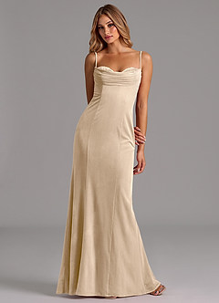 Azazie Karryn Bridesmaid Dresses Champagne Mermaid Corset Velvet Dress image3
