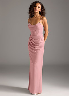 Azazie Mai Bridesmaid Dresses Dusty Rose Sheath Pleated Mesh Dress image1