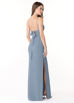 Azazie Mai Bridesmaid Dresses Dusty Blue Sheath Pleated Chiffon Dress image4