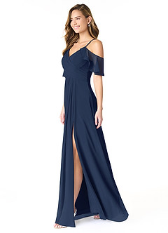 Azazie Dakota Bridesmaid Dresses Dark Navy A-Line V-Neck Pleated Chiffon Dress image3