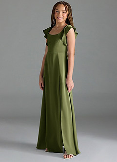 Azazie Bondi Junior Olive A-Line Side Slit Stretch Satin Dress image4