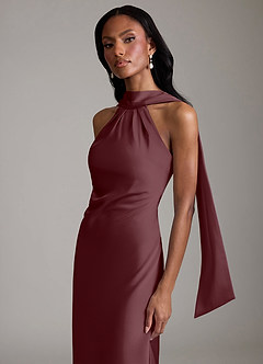 Azazie Cassiana Bridesmaid Dresses Sangria Mermaid Pleated Stretch Satin Dress image3