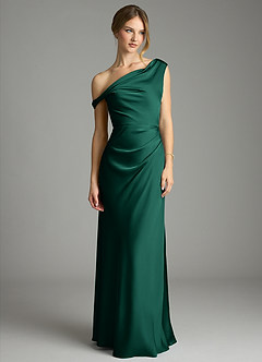 Azazie Emerson Bridesmaid Dresses Emerald Mermaid Off the Shoulder Stretch Satin Dress image4