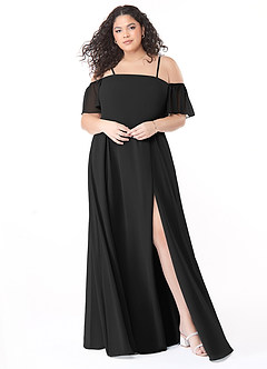 Azazie Sue Bridesmaid Dresses Black A-Line Off the Shoulder Chiffon Convertible Dress image6