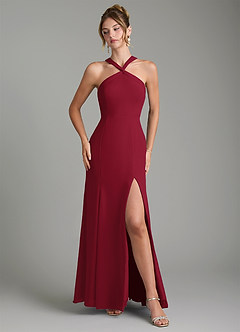 Azazie Rue Bridesmaid Dresses Burgundy A-Line Halter Chiffon Dress image4