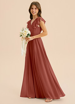 Azazie Anysa Junior Robe Trapèze en Mousseline de soie Rayé Auburn image6