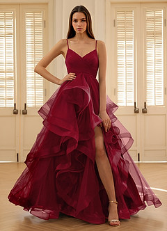 Carmencita Merlot A-Linien-Rüschen-Abendkleid image4